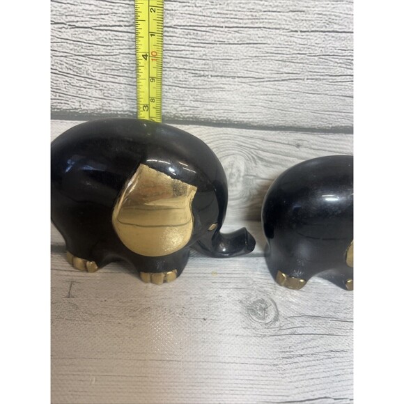 Mid Century Modern Brass Figure Elephant Family Black Gold Sculpture MCM RARE - Picture 10 of 12